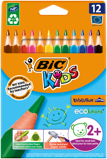 BIC - COURTES COLLES ÉCOLUTIONS EVOLUTION Triangle 12 crayons dans un penny en carton