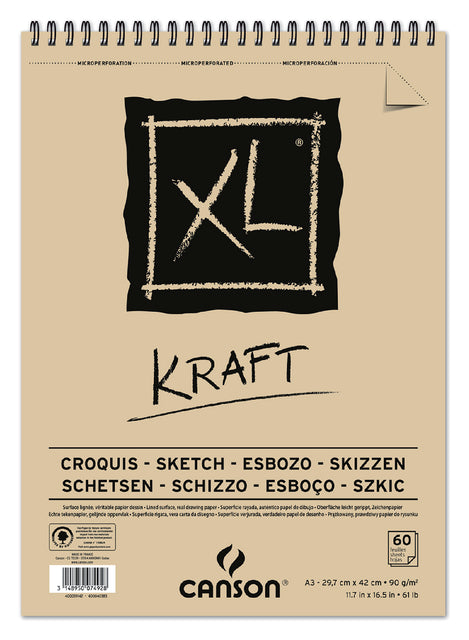 Canson - Sketch Block S XL Kraft A3 Spiral 60V 90gr | 5 Stücke