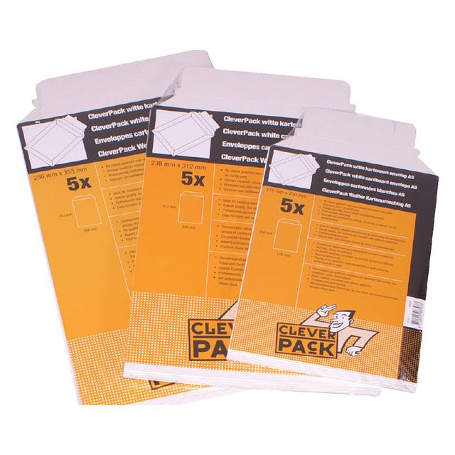 Cleverpack - Enveloppe B4 250x353 mm en carton blanc 5 pièces