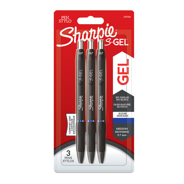 Sharpie - Ie S-gel roller, medium punt, blister van 3 stuks, blauw