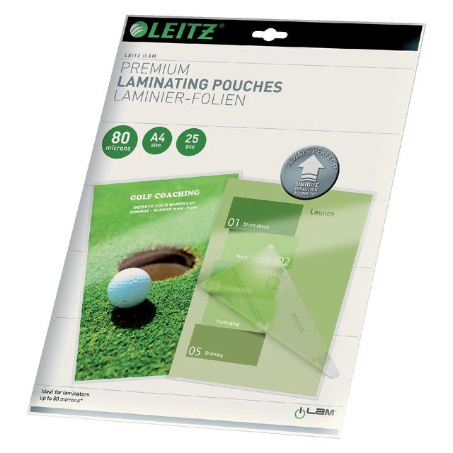 Leitz - couverture d'aliming ILAM Ft A4, 160 micron (2 x 80 microns), 25 pièces pack