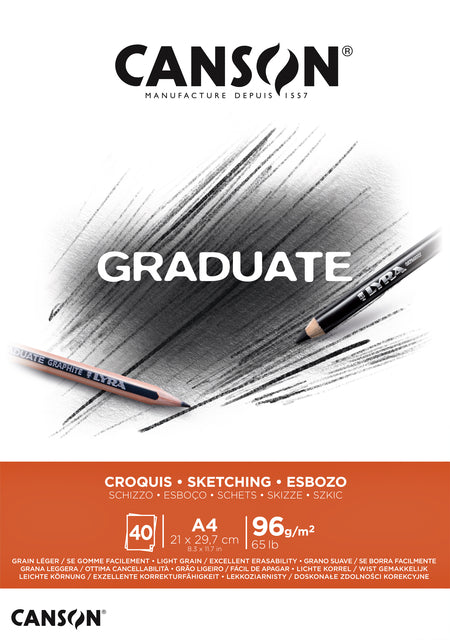 CANSON - GRADUAT SKECKBOT CROQUIS A4 96GR 40VELD | 5 pièces