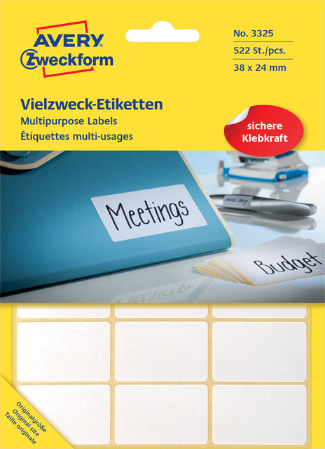 Avery Zweckform - Zweckform 3325 mini etiketten ft 38 x 24 mm (b x h), 522 etiketten, wit