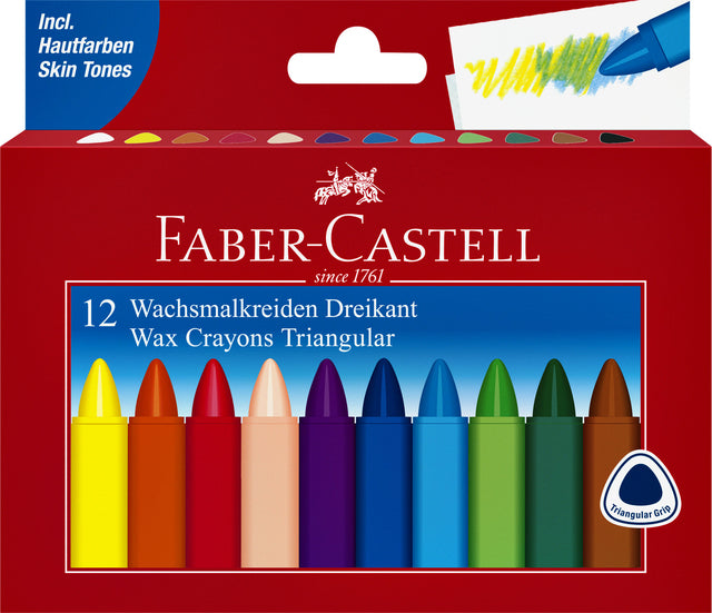 Faber Castell - Waskrijt Faber -castell dreieckiges Set von 12 Astsorti -Teilen