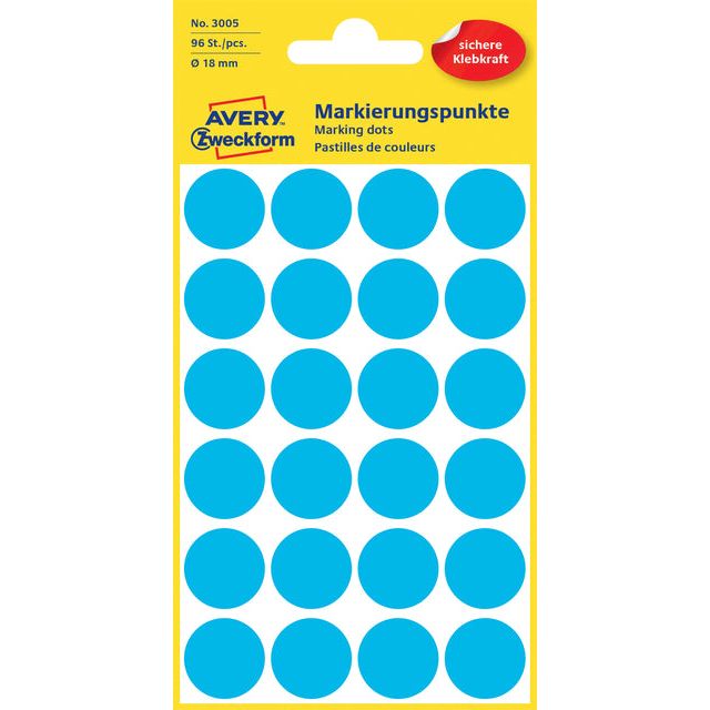 Avery Zweckform - Label Zweckform 3005 environ 18 mm 96 pièces bleu | 10 pièces