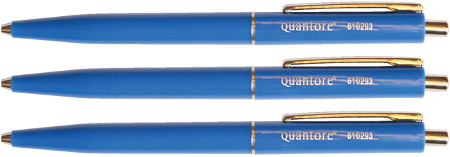 Quantore - Balpen drukknop en metalen clip blauw