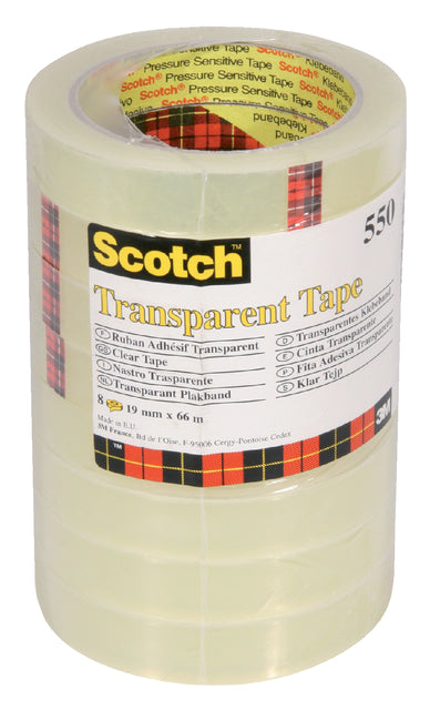 Scotch - Transparent E 550 19 mm x 66 m, Packung von 8