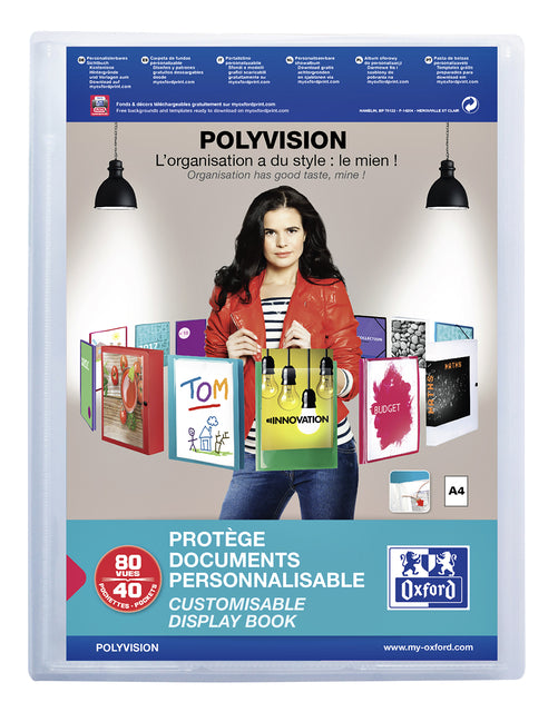 Oxford - Oxford PolyVision Personnalisable Présentation Album, Taille A4, de PP, 40 sacs, transparent