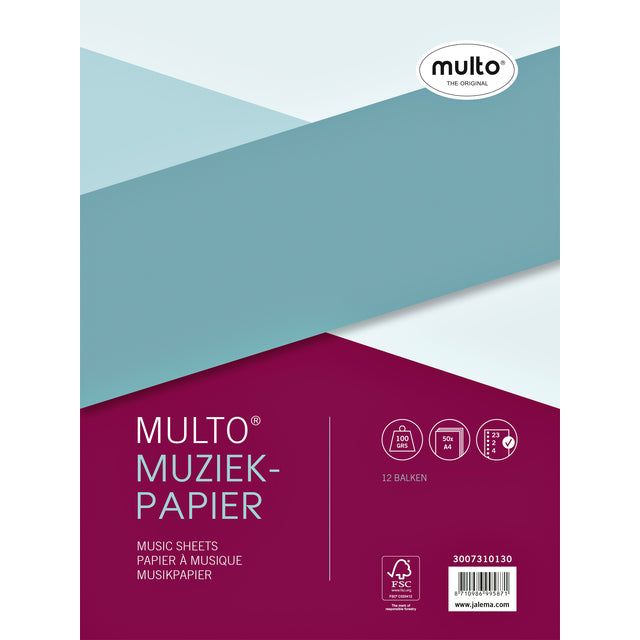 MULDO - PAPIER DE MUSIQUE INTÉRIEUR A4 23 -ings 50vel | 10 pièces