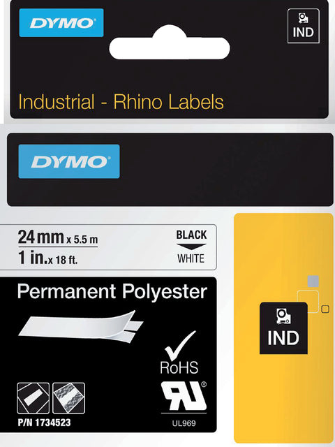 Dymo - Labe Rhino 1734523 Polyester 24 mmx5,5 m noir sur w