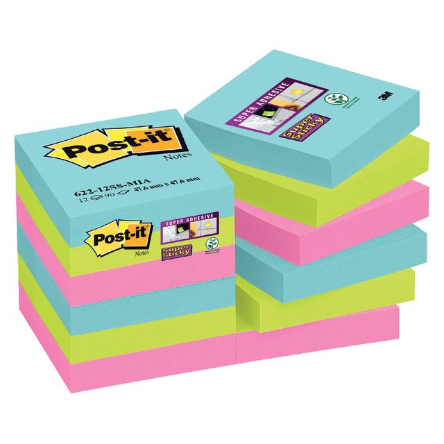 Mémoblok 3m Post-it 622 Super Sticky 47.6x47.6mm Miami