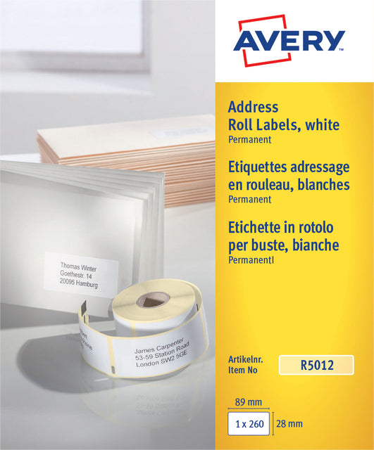 Avery - Etikett R5012 Thermal 89x28mm Weiß 260 Stücke | 6 Stücke