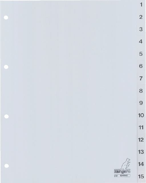 Kangaro-Tabs 4 trous G415C 1-15 Gray numéroté PP | 20 pièces