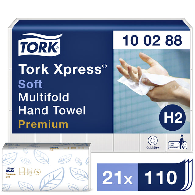 Tork - Papieren handdoeken Xpress, Soft, 2-laags, 110 vellen, systeem H2, pak van 21 stuks