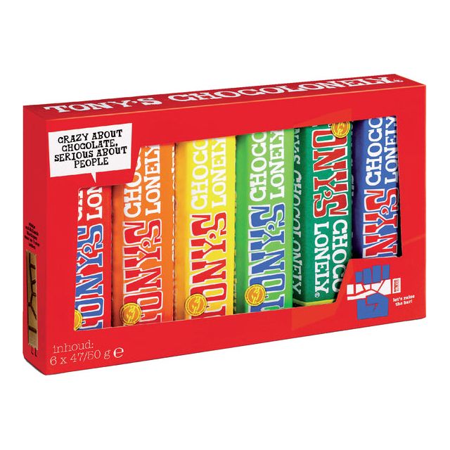 Tony's Chocolonely - chocoladereep, 47/50g, 6 stuks, mix