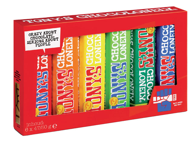 Tony's Chocolonely - Barne de chocolat, 47 / 50g, 6 pièces, mélange