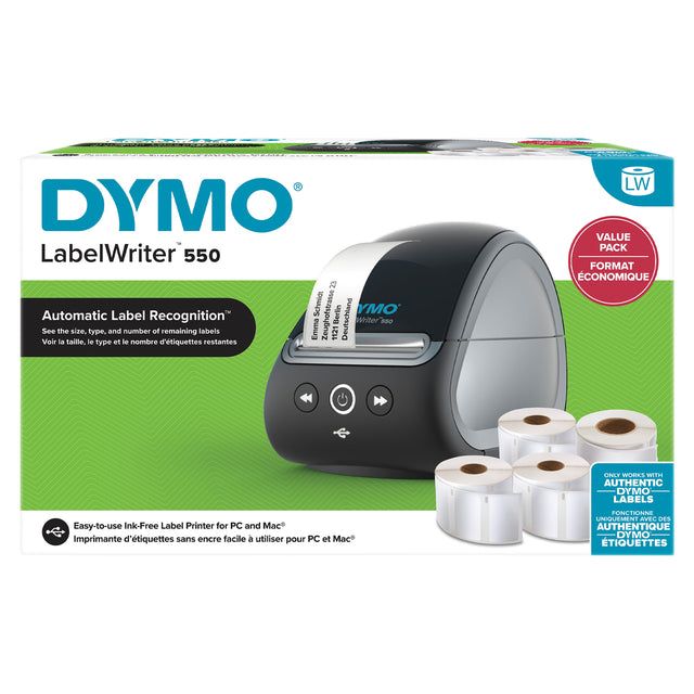 Dymo - Labelwriter 550 Pack de valeur: 1x 2112722 + 1x 11354 + 1x99015 + 1x11356 + 1x1976411