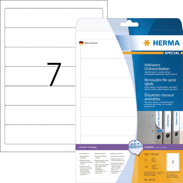 HERMA - Rugetiket herma 10155 smal 38x192mm verwijderb wit