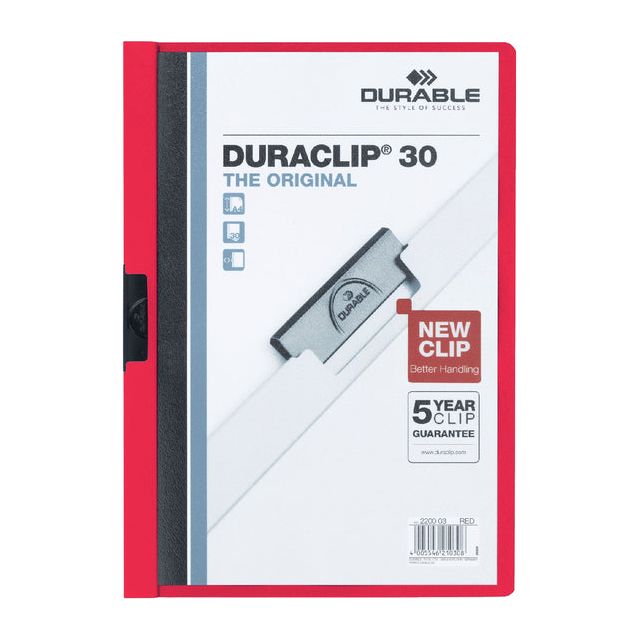 Durable - Klemmap durable 2200 a4 pl/tr 3mm rood | 25 stuks