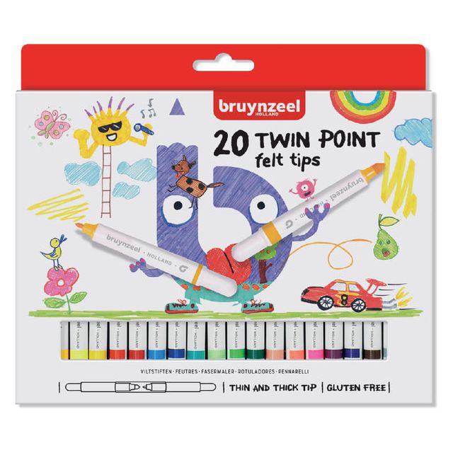 Bruynzeel - Filt Stilt Kids Twin Points Blister à 20 pièces Assorti | 6 pièces