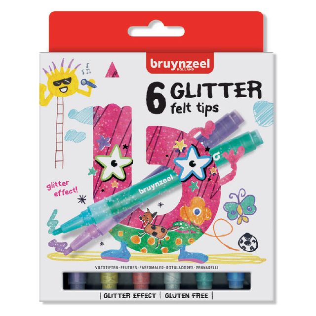 Bruynzeel - Filt Stilt Kids Glitter Blister de 6 pièces Assorti