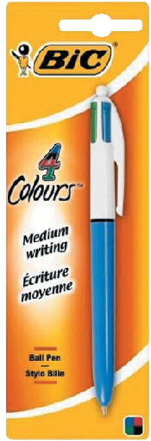 Bic - 4 Colours Original 4-kleurenbalpen, medium, klassieke inktkleuren, lichaam blauw, op blister