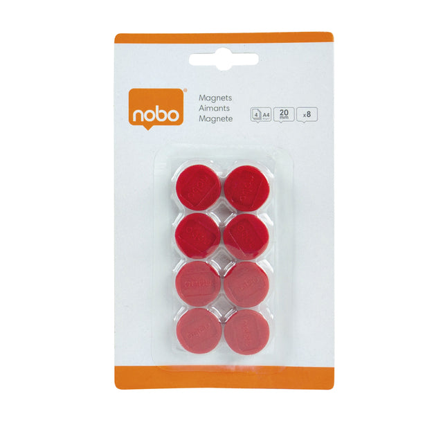 Nobo - aimants, 20 mm, rouge, ampoule de 8 pièces