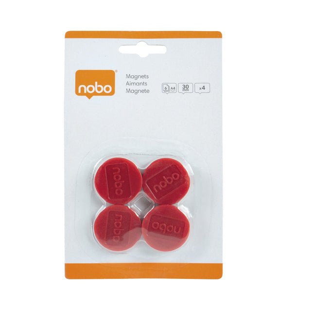 Nobo - magneten, 30 mm, rood, blister van 4 stuks