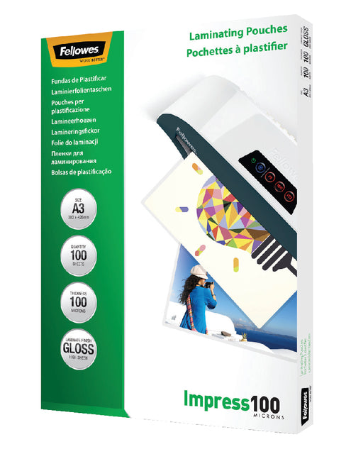 Fellowes - Couverture de laminage IMPRESSION100 FT A3, 200 micron (2 x 100 microns), 100 pièces pack