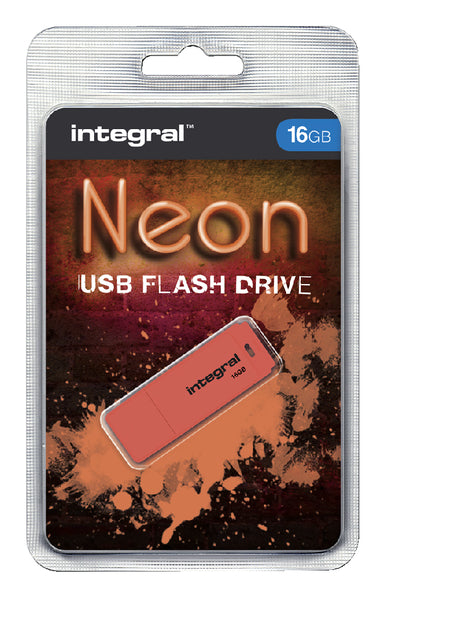 Integral - Neon USB 2.0 stick, 16 GB, oranje