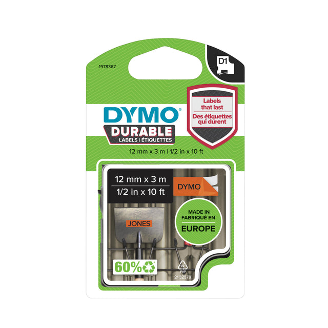 Dymo - D1 durable E 12 mm x 3, noir sur orange