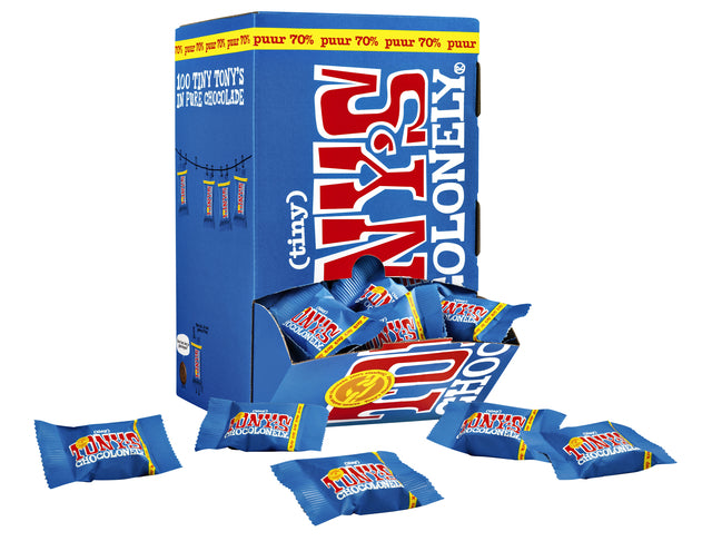 Tony's Chocolonely - Mini -Schokoladenbar, 900 g, Schachtel mit 100 Teilen, die getrennt verpackt sind, rein