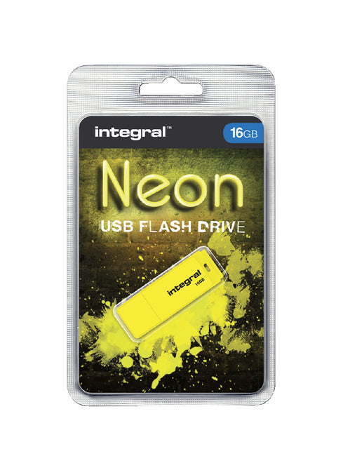 Intégrale - Stick USB 2,0 néon, 16 Go, Geel