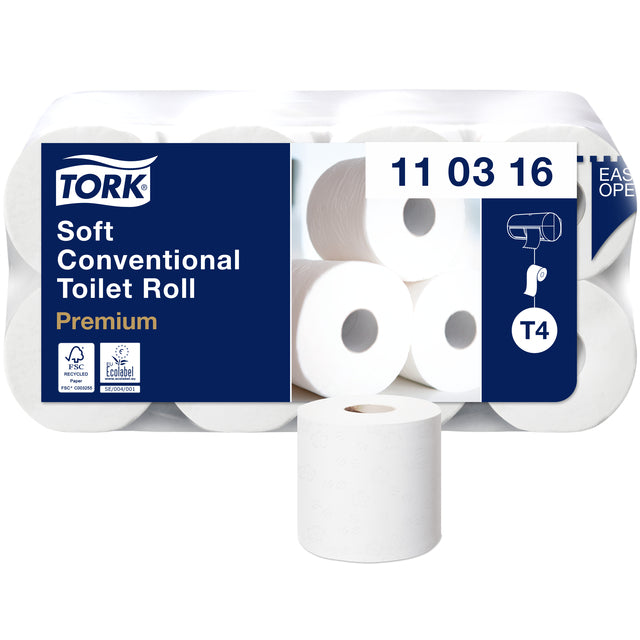 Tork - papier toilette extra doux, 3 couches, 250 feuilles, système T4, blanc, paquet de 8 rôles