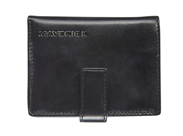 Maverick - support de carte tout noir super compact RFID en cuir noir