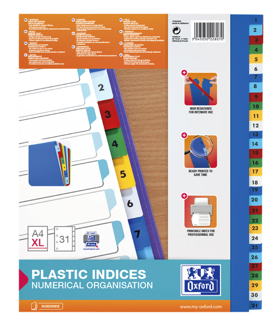 Oxford-Tabs A4 + 11-Gates 1-31 pp Couleur | 25 pièces