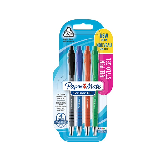 Paper Mate - Gelschrijver paper mate flexgrip 0.7mm 4 stuks ass