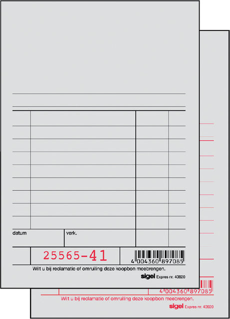 Sigel - Kassierer Si -40920 150x100mm 50x2vel