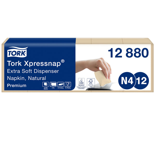 Tork - Napkins xpressnap® 1/2 pli 2 -yer 1000st Naturel 12880 | 8 pièces