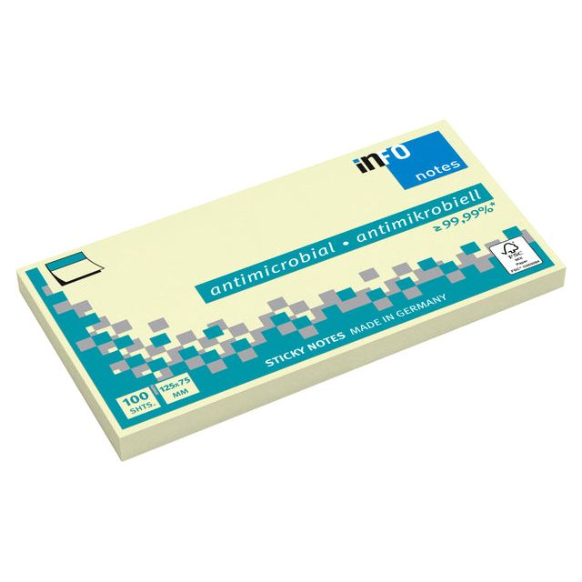 Quantore - Memoblok info notes antimicrob 125x75mm 100v geel | 120 stuks