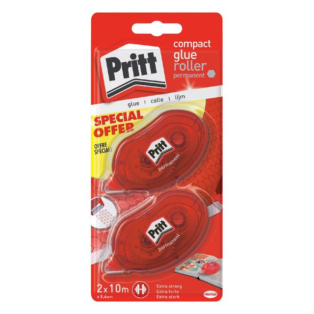 Pritt - Compact lijmroller, permanent, blister met 2 stuks, 2de aan halve prijs