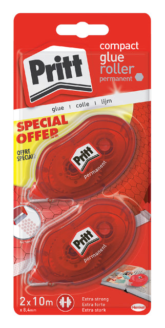 Pritt - Compact lijmroller, permanent, blister met 2 stuks, 2de aan halve prijs