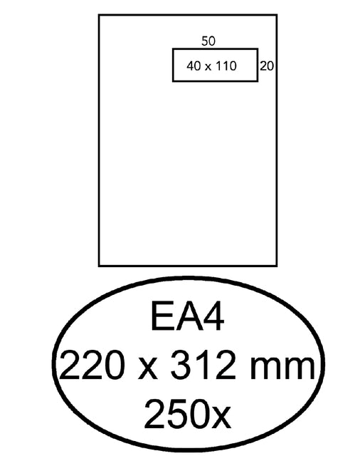 Hermes - Einhülle Tat EA4 220x312mm Fenster 4x11 Rechts selbst -Kl 250st