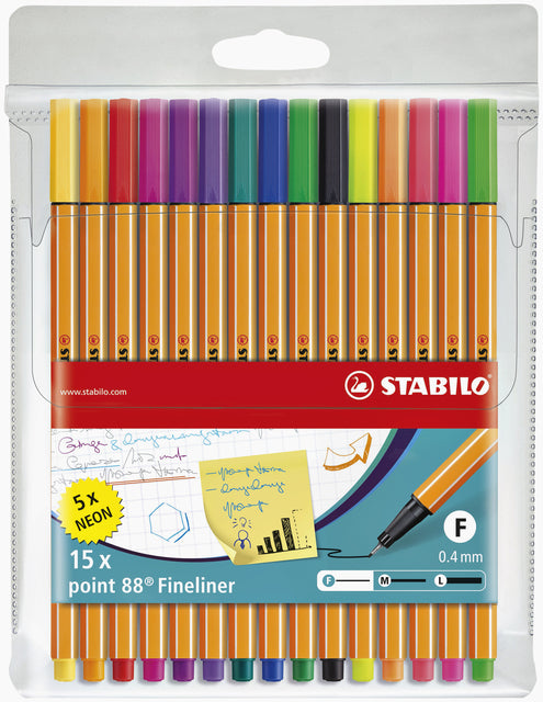 Stabilo - Fineliner Point 88 Penny à 15 couleurs | 10 pièces