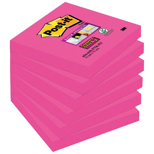 Mémoblok 3m post-it 654 Super collant 76x76mm fuchsia