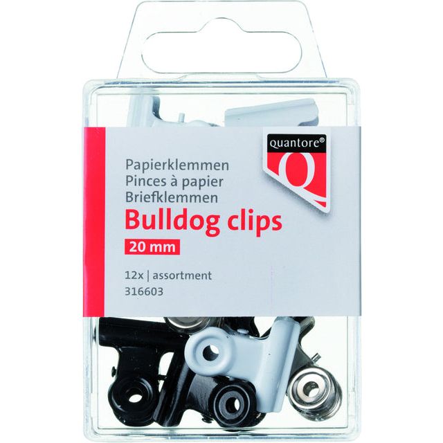 Papierklemme Bulldogn Quantore Blasen 20mm Assorti