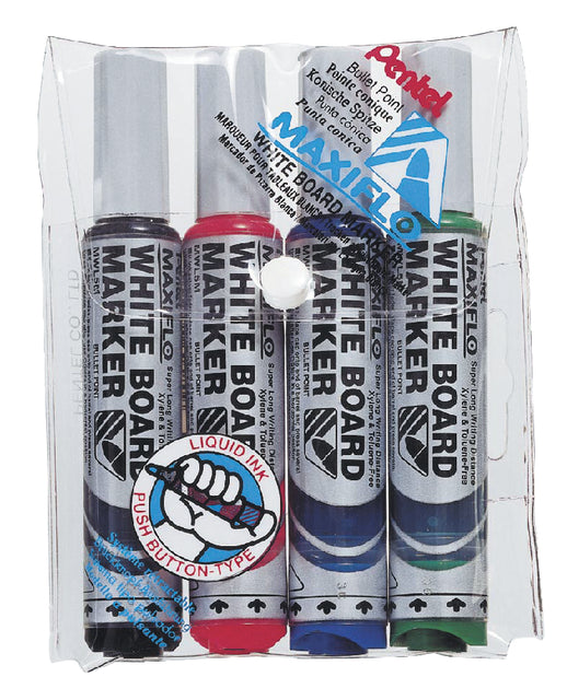 Pentel - Marker de tableau blanc Maxiflo Ensemble de 4 couleurs (bleu, rouge, vert et noir)