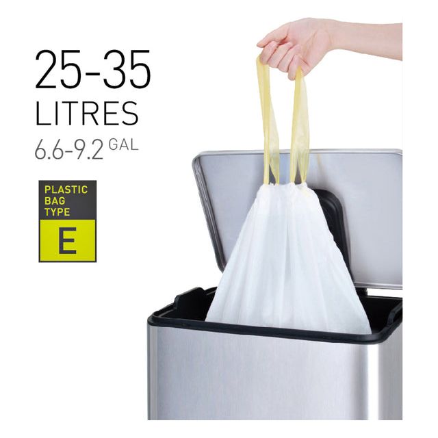 Eko - Sacs à ordures Eko avec fermeture de la bande de trait, 25-35 litres, blanc, 1 rouleau, 12 sacs