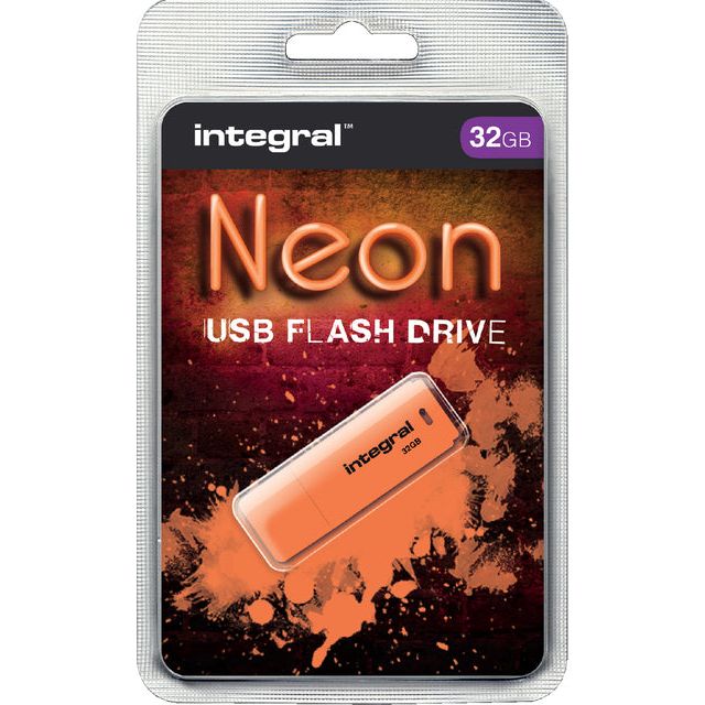 Integral - Neon USB 2.0 Stick, 32 GB, Orange