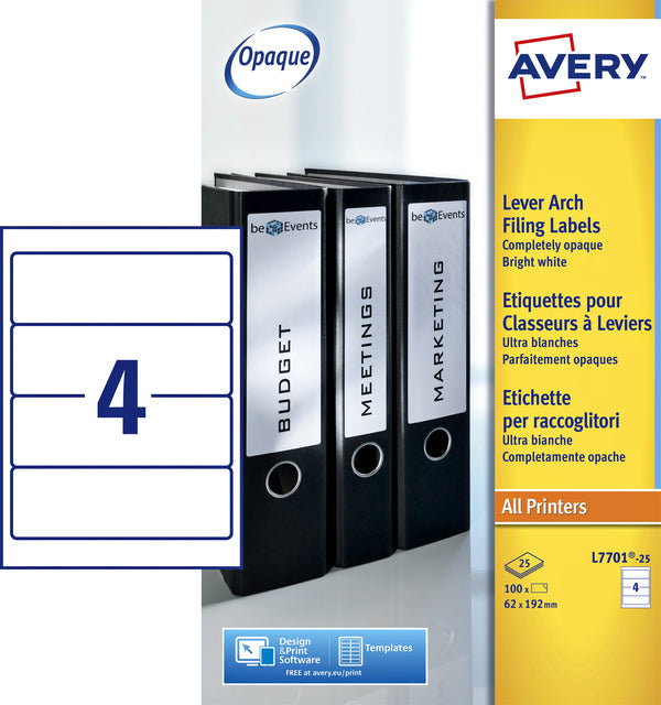 Avery Zweckform - Zweckform L7701-25 Orcheti -Beschriftungen ft 19,2 x 6,2 cm (B x H), 100 Beschriftungen, Weiß